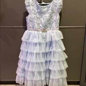 Disney Store Girls Blue Ruffle Tulle Party Dress Size 9/10 Special Occasion